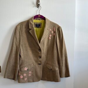 Tweed Brown Floral Embroidered Women's Jacket